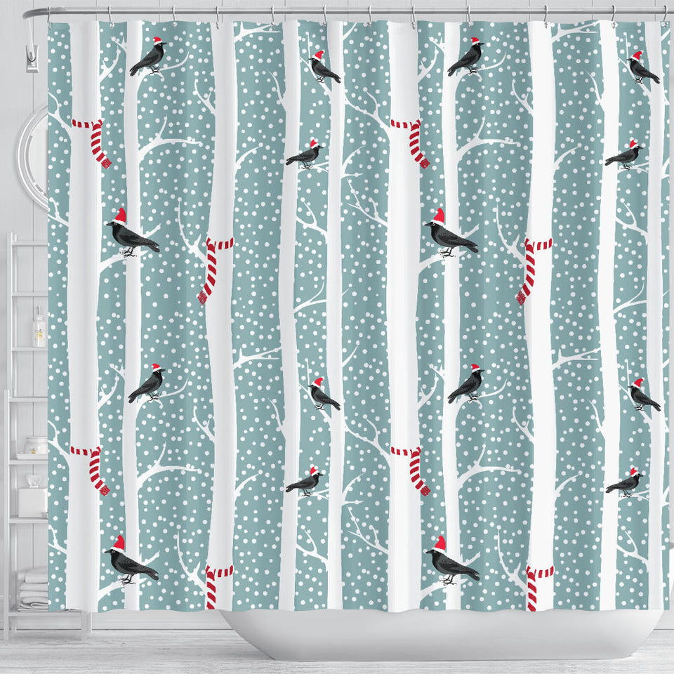Crows Christmas Hat Scarf Shower Curtain Fulfilled In US