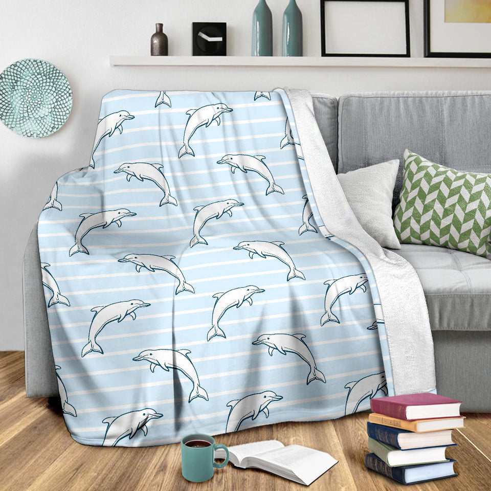 Dolphin Blue Striped Background Premium Blanket