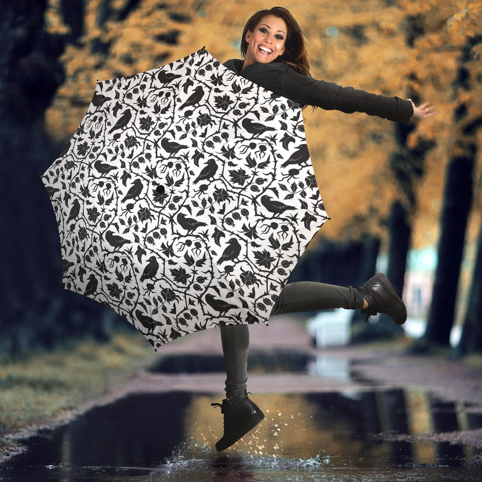 Crow Dark Floral Pattern Umbrella