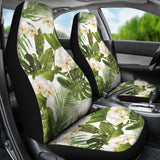 White Orchid Flower Tropical Leaves Pattern Universal Fit Car Seat Covers