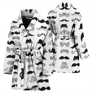 Mustache Beard Pattern Print Design 04 Women's Bathrobe