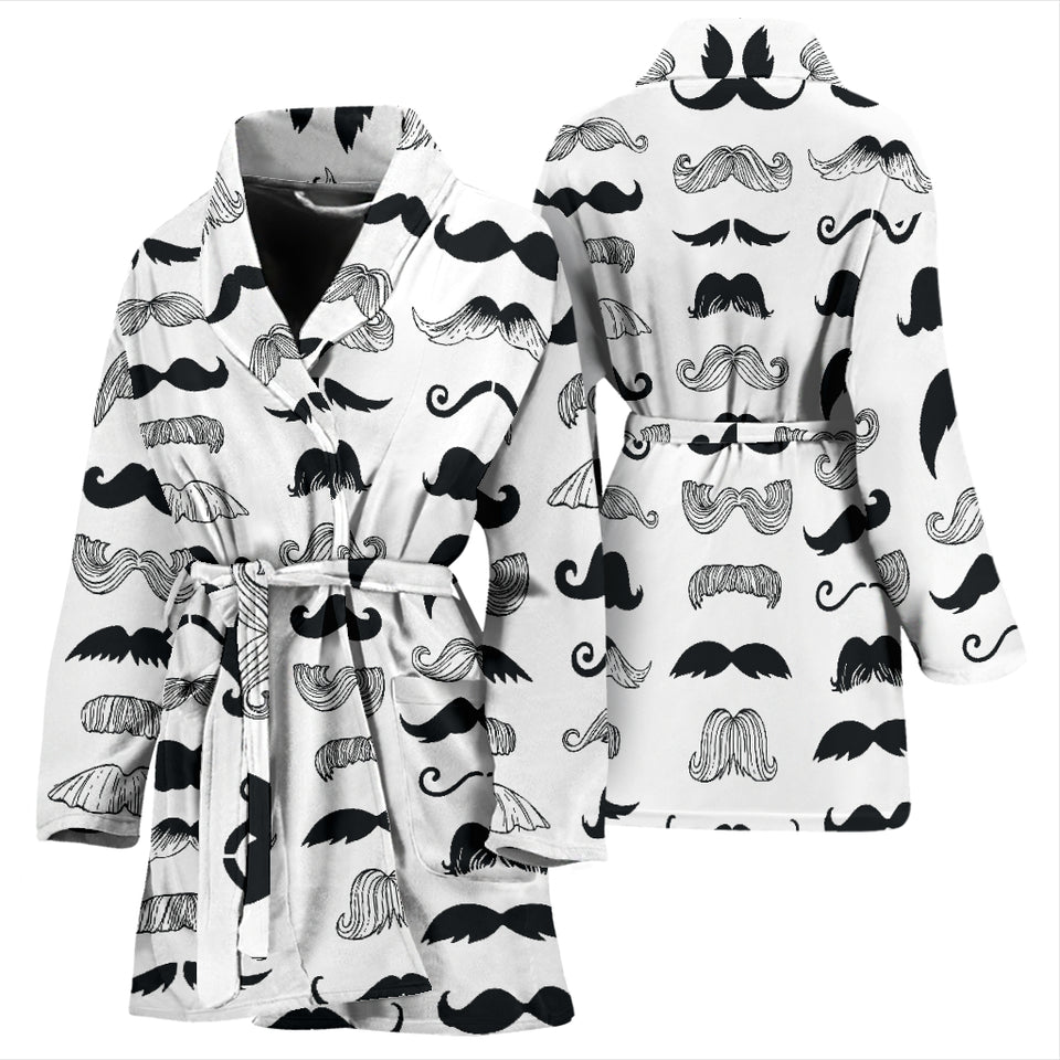 Mustache Beard Pattern Print Design 04 Women's Bathrobe