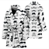 Mustache Beard Pattern Print Design 04 Women's Bathrobe