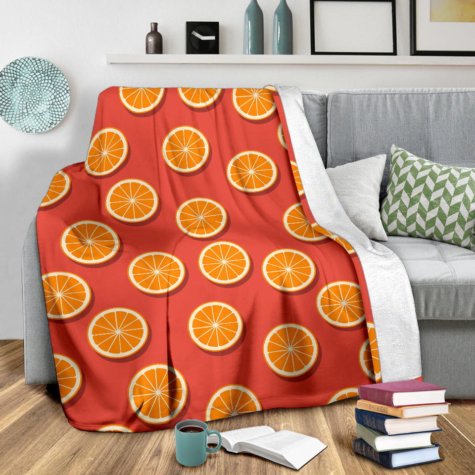 Oranges Pattern Red Background Premium Blanket