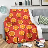 Oranges Pattern Red Background Premium Blanket