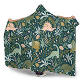 Dinosaurs Tropical Leaves Flower Pattern Hooded Blanket
