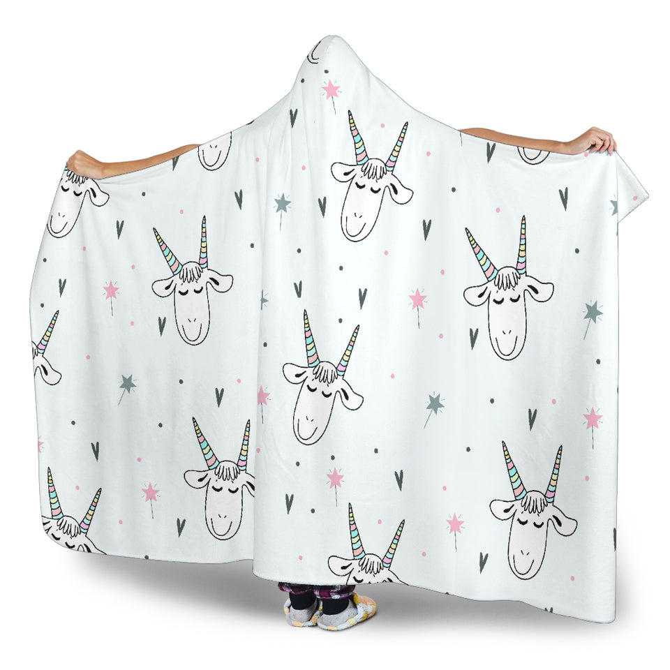 Cute Goat Design Pattern Hooded Blanket