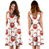 Daruma Japanese Wooden Doll Design Pattern Sleeveless Midi Dress