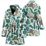 Cute Sloths Tropical Palm Leaves White Background Women'S Bathrobe