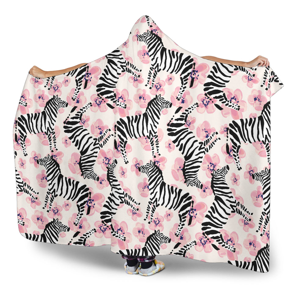 Zebra Pink Flower Background Hooded Blanket