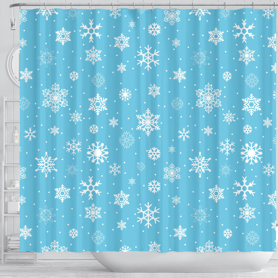 Snowflake Pattern Blue Background Shower Curtain Fulfilled In US