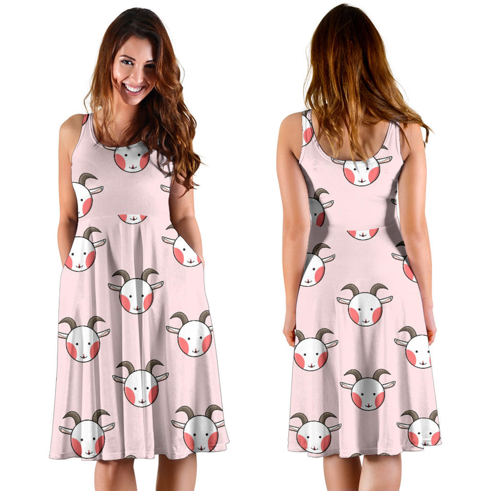 Cute Goat Pattern Sleeveless Midi Dress