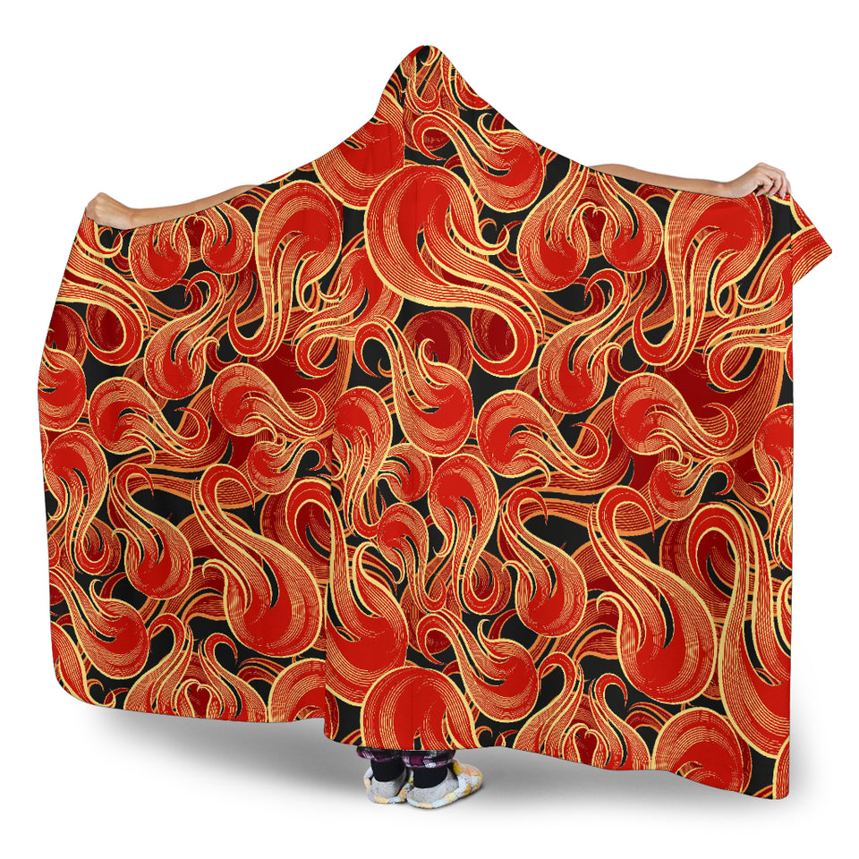 Fire Flame Pattern Hooded Blanket