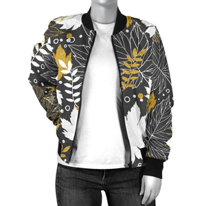 Beautiful Gold Autumn Maple Leaf Pattern Women'S Bomber Jacket