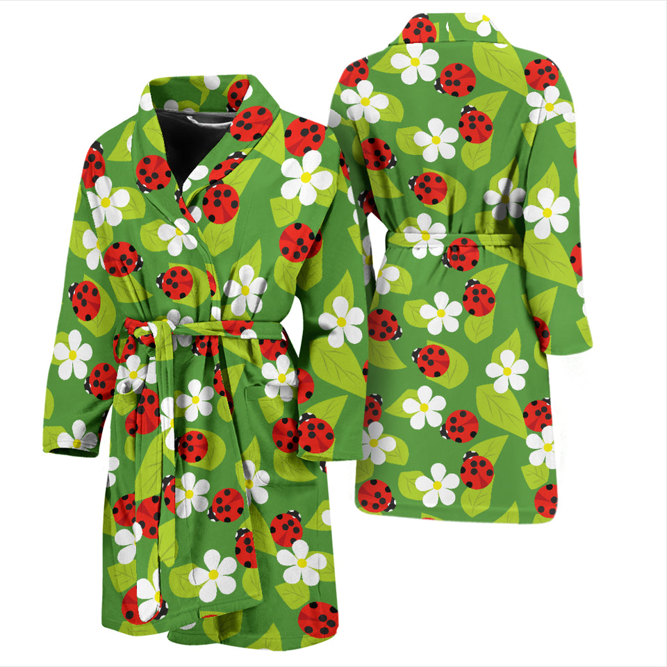 Ladybug Pattern Print Design 01 Men's Bathrobe