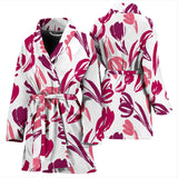 Pink Sketch Tulip Pattern Women'S Bathrobe