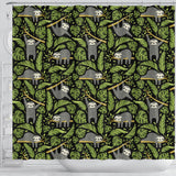 Cute Sloths Tropical Palm Leaves Black Background Shower Curtain Fulfilled In US