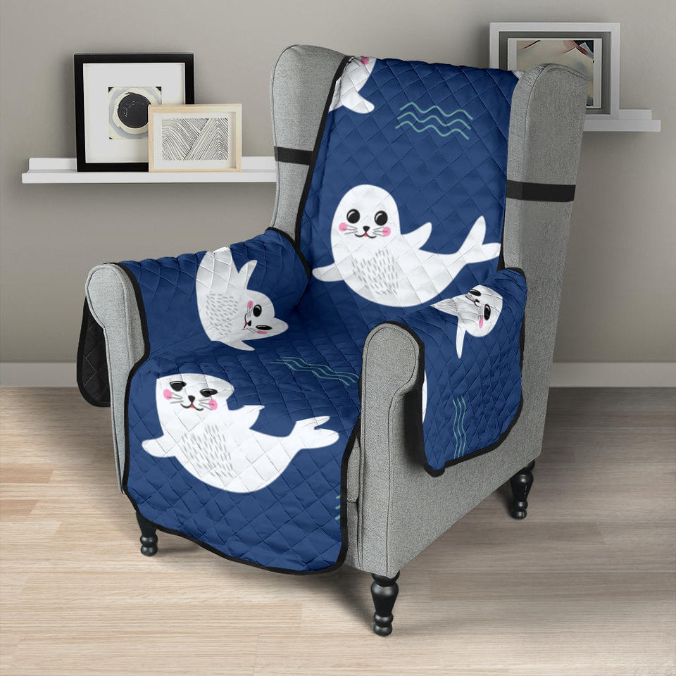 Cute white baby sea lion seal pattern Chair Cover Protector