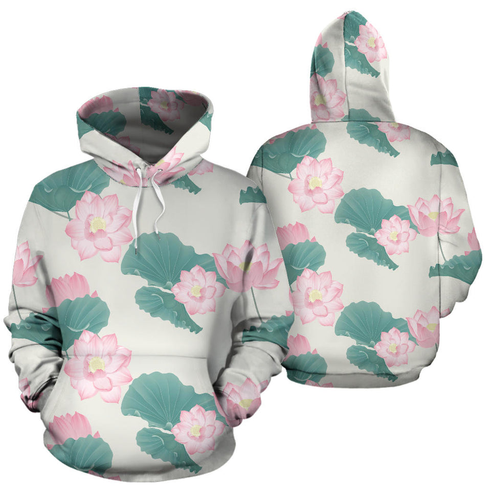 Pink Lotus Waterlily Leaves Pattern Men Women Pullover Hoodie