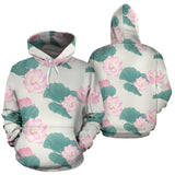 Pink Lotus Waterlily Leaves Pattern Men Women Pullover Hoodie