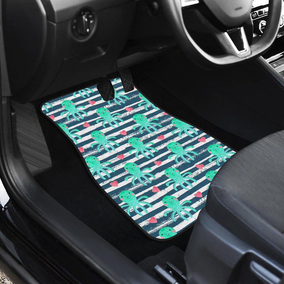 Cute Octopuses Heart Striped Background Front Car Mats