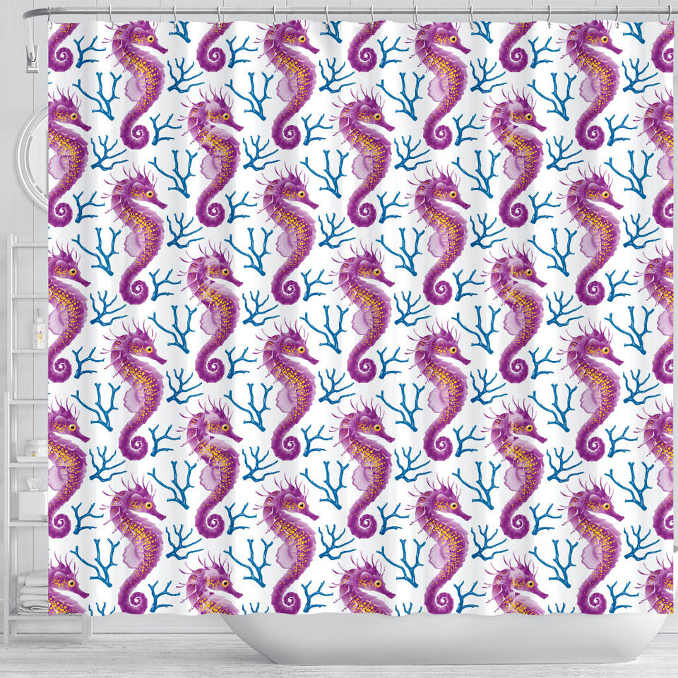Purple Seahorse Blue Coral Pattern Shower Curtain Fulfilled In US