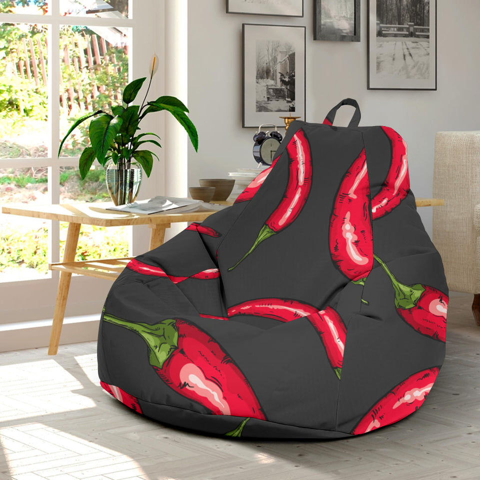 Chili Peppers Pattern Black Background Bean Bag Cover