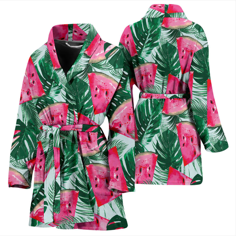Watermelons Tropical Palm Leaves Pattern Women'S Bathrobe