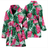 Watermelons Tropical Palm Leaves Pattern Women'S Bathrobe