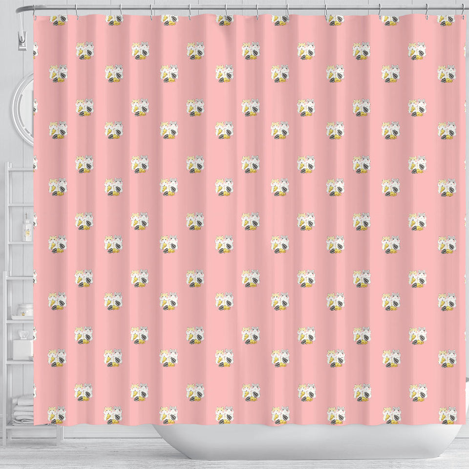 Cute Hamster Cheese Pattern Pink Background Shower Curtain Fulfilled In US