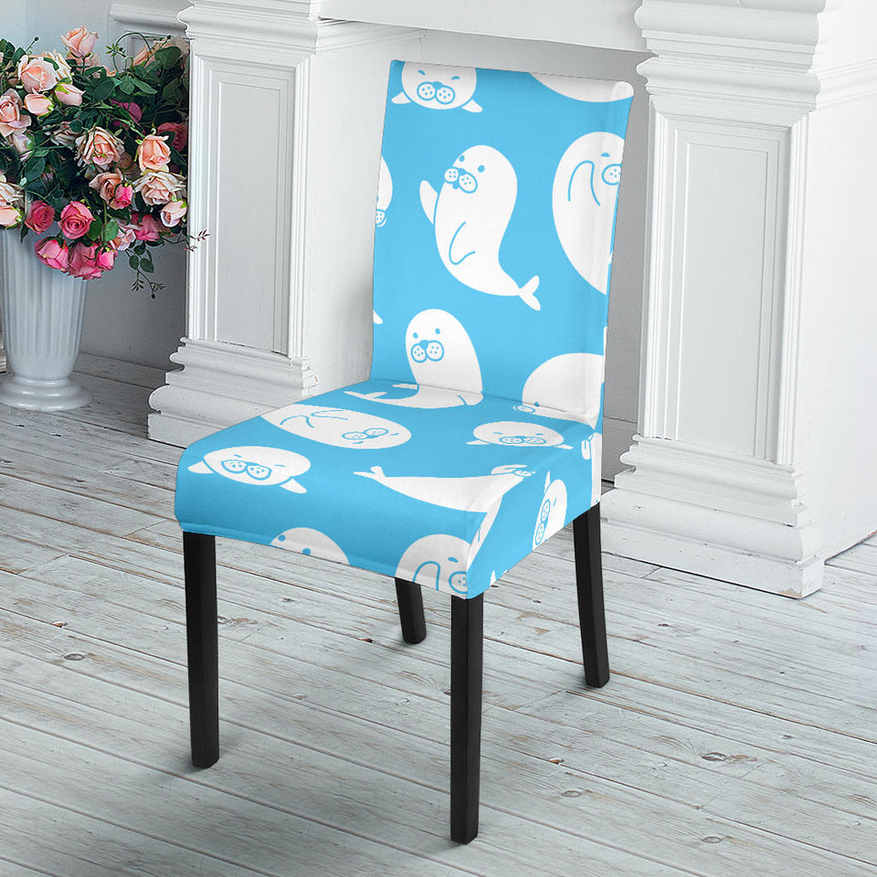 Cute White Sea Lion Seals Pattern Dining Chair Slipcover