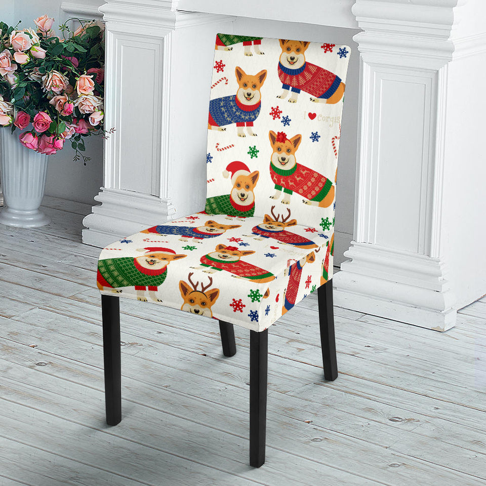 Corgi Christmas Pattern Dining Chair Slipcover