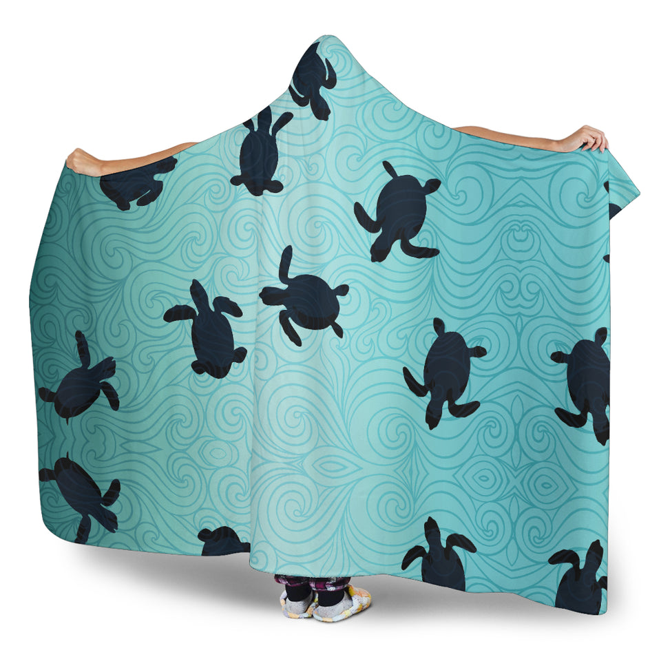 Sea Turtle With Blue Ocean Backgroud Hooded Blanket
