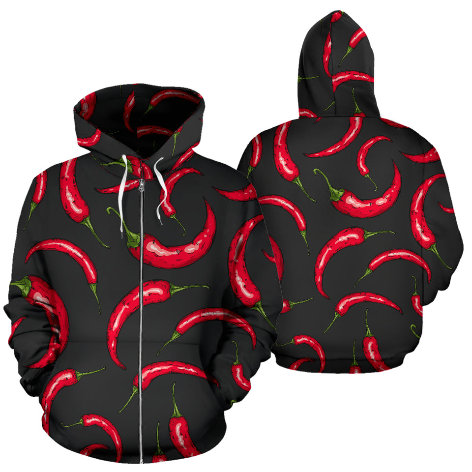 Chili Peppers Pattern Black Background Zip Up Hoodie