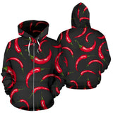 Chili Peppers Pattern Black Background Zip Up Hoodie