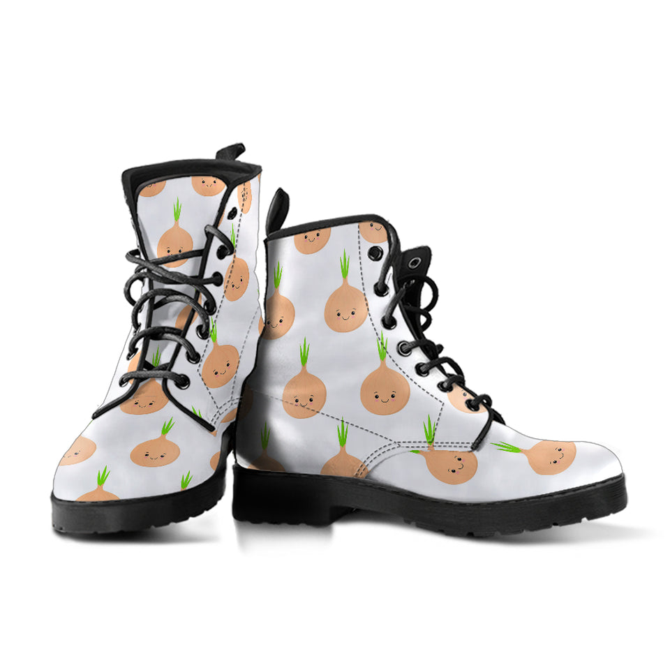 Cute Onions Smiling Faces Leather Boots