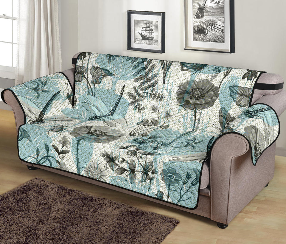 Dragonfly Butterfly Plants insect flower vintage style pattern Sofa Cover Protector