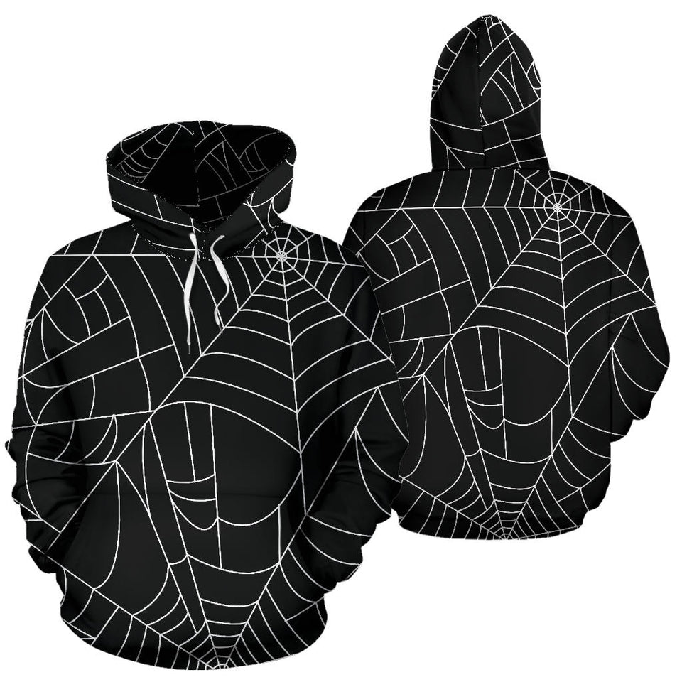 Spider Web Pattern Black Background White Cobweb Men Women Pullover Hoodie