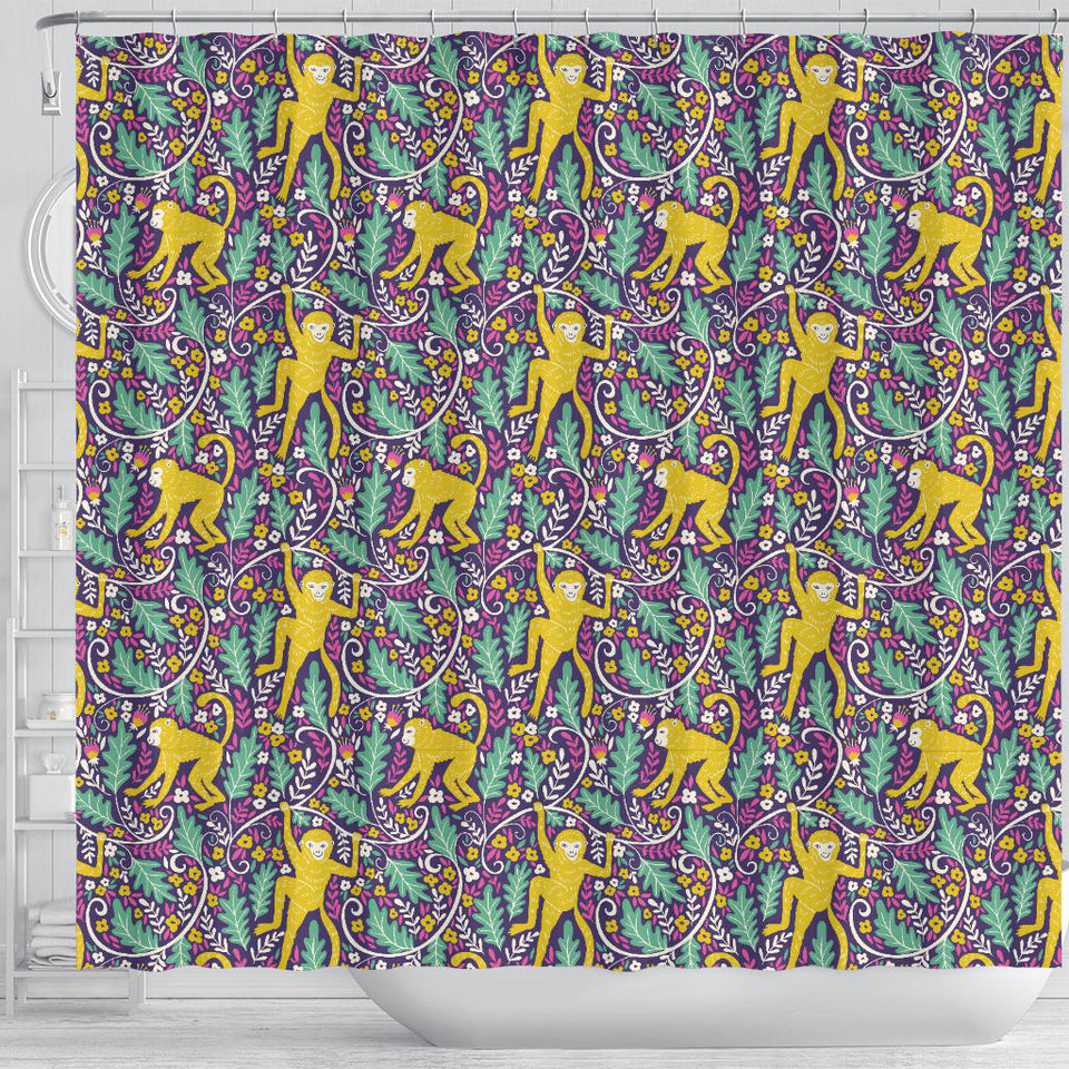 Cute Yellow Monkey Leaves Pattern Shower Curtain Fulfilled In US