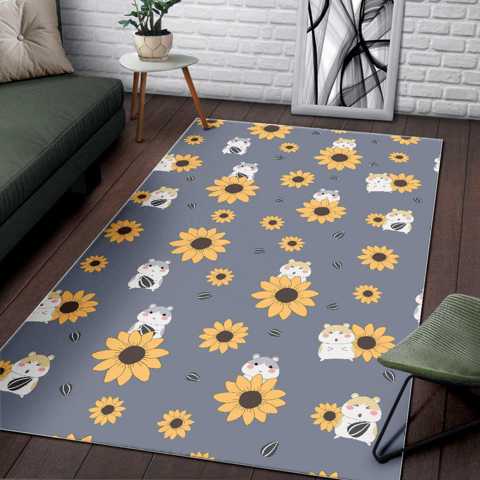 Cute Hamster Sunflower Pattern Background Area Rug