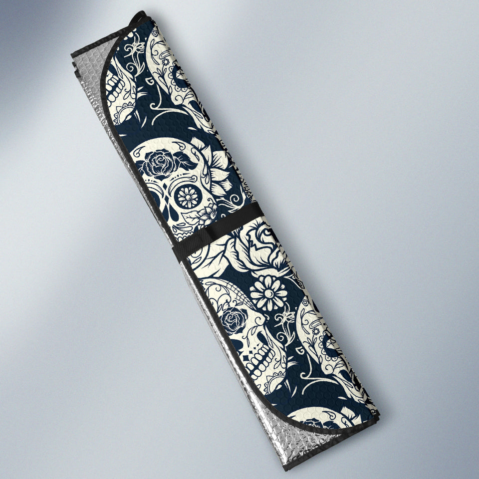 Sugar Skull Black White Pattern Car Sun Shade