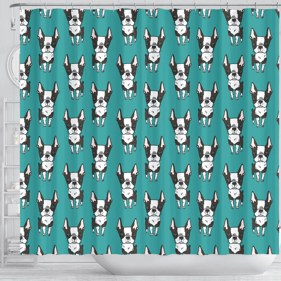 Hand Drawn Boston Terrier Dog Pattern Shower Curtain Fulfilled In US