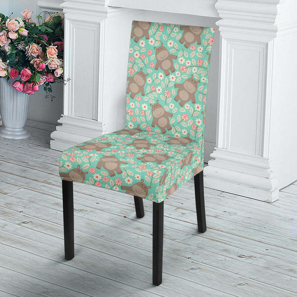 Hippopotamus Pattern Print Design 02 Dining Chair Slipcover