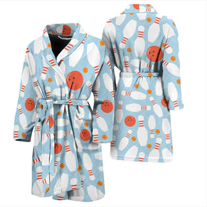 Bowling Ball Bowling Pins Blue Blackground Men'S Bathrobe