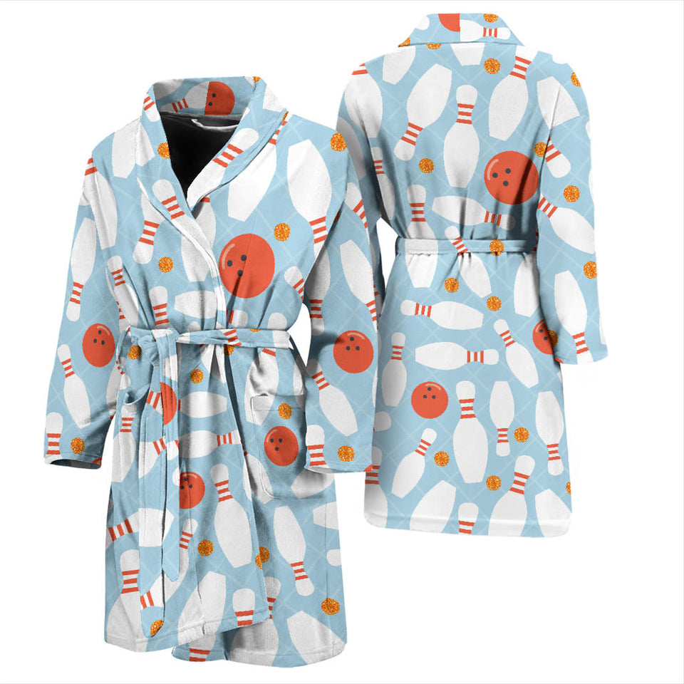 Bowling Ball Bowling Pins Blue Blackground Men'S Bathrobe