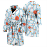 Bowling Ball Bowling Pins Blue Blackground Men'S Bathrobe