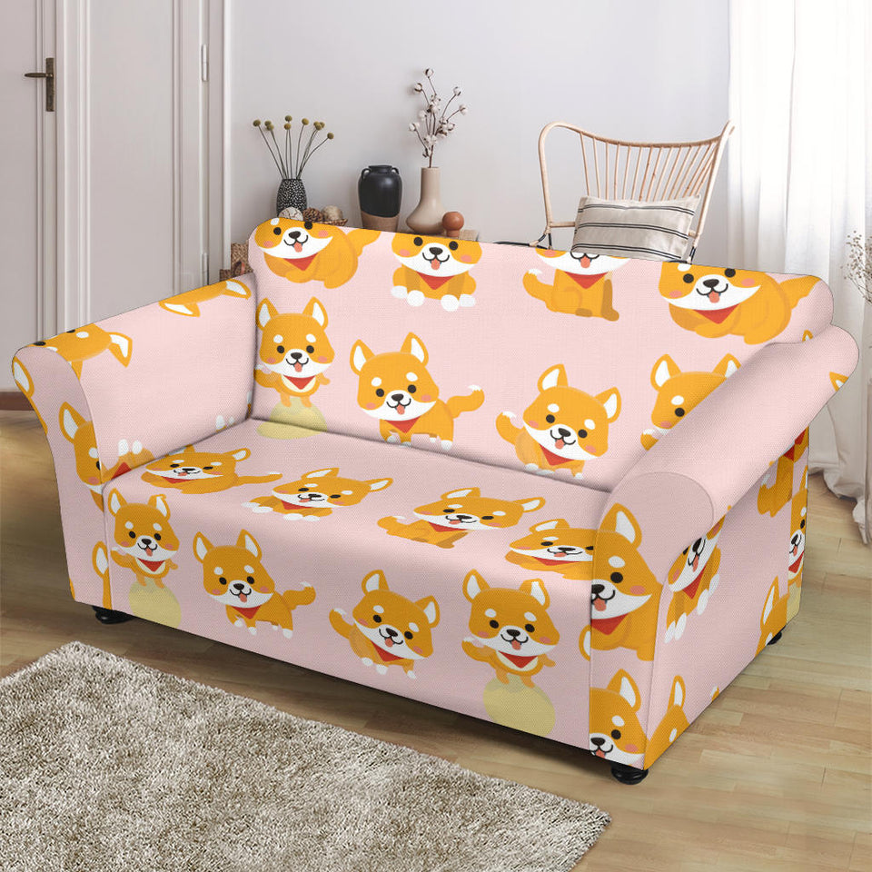 Cute Shiba Inu Dog Pattern  Loveseat Couch Slipcover