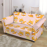 Cute Shiba Inu Dog Pattern  Loveseat Couch Slipcover