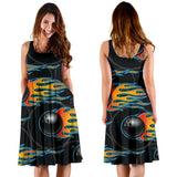 Bowling Balls Flame Pattern Sleeveless Midi Dress