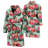 Beautiful Flamingo Tropical Palm Leaves Hibiscus Pateern Background Men'S Bathrobe